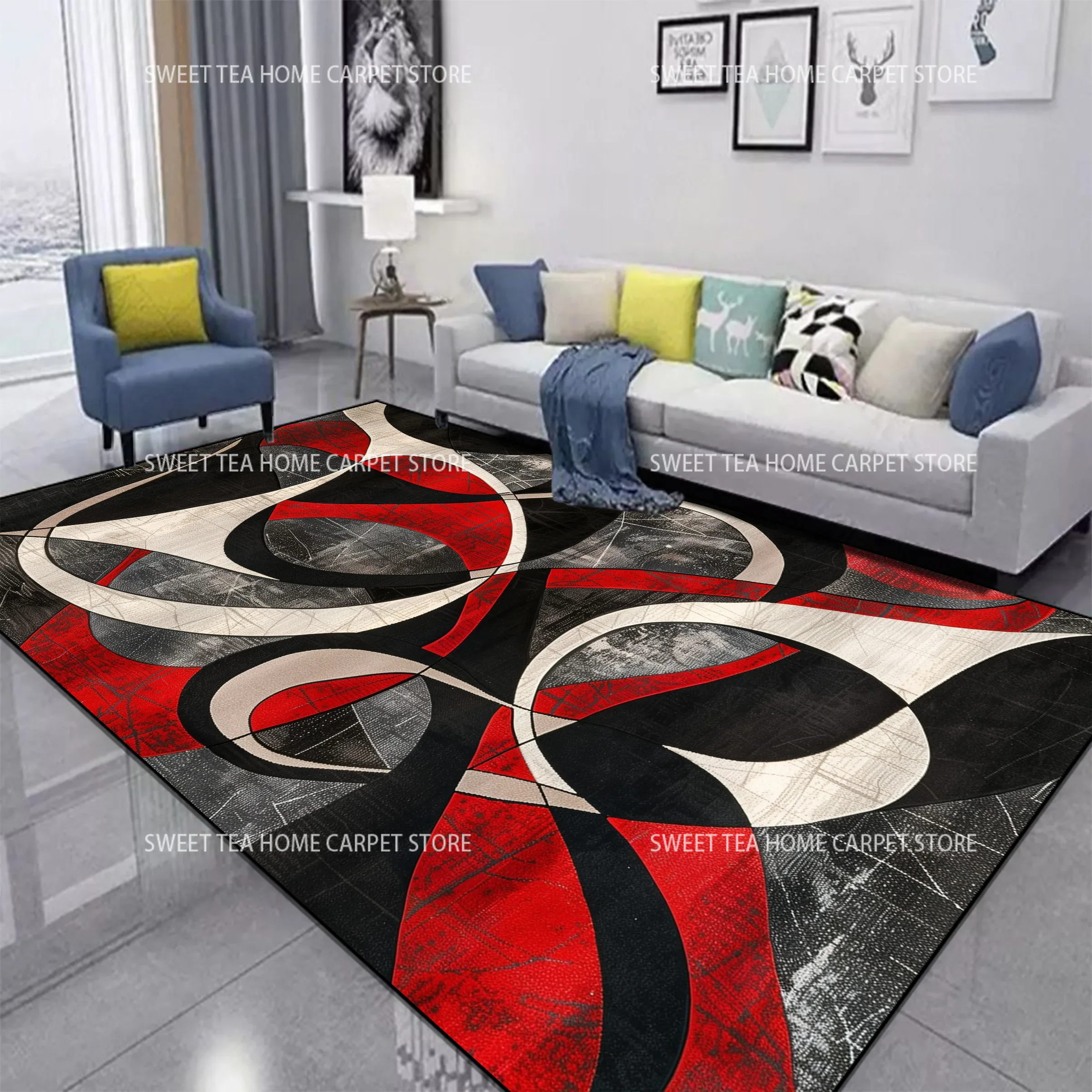 Commercial Dishwasher Table - Red Black Swirl Rug Abstract Carpet