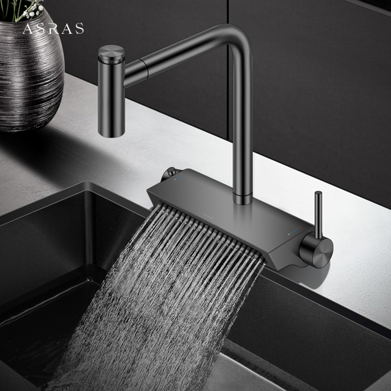 Commercial Kitchen Faucets - Black Brass Waterfall Faucet Hot And