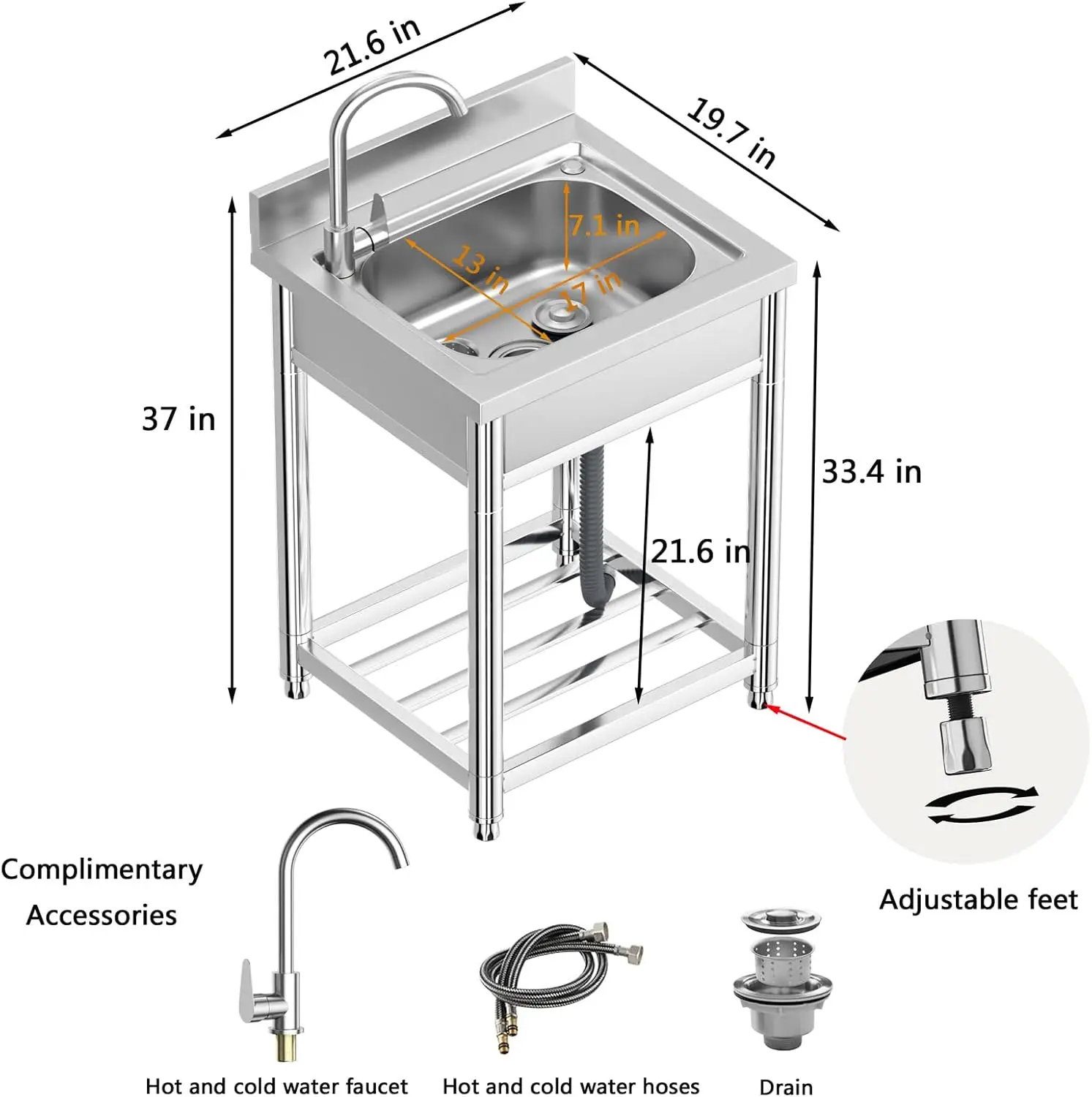 Free Standing Stainless-Steel  - Commercial Kitchen Faucets recension och pris